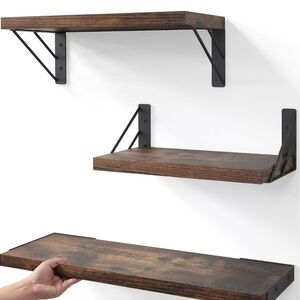 Brown Wall Display Shelves 3pk NEW